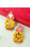 Pink-Yellow MIrror Work Handmade Earrings for Girls