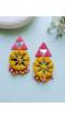 Pink-Yellow MIrror Work Handmade Earrings for Girls