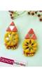 Pink-Yellow MIrror Work Handmade Earrings for Girls