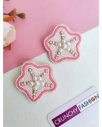 Buy Online Crunchy Fashion Earring Jewelry Gold-plated Blue Meenakari Floral Jhumka Earrings With White Pearls RAE1398 Jewellery RAE1398