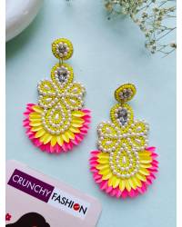 Buy Online Crunchy Fashion Earring Jewelry Pink-Lavender Floral Haldi & Mehndi Bridal Jewellery Handmade Beaded Jewellery CFFS0171