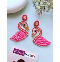 Pink Flamingo Beaded Earrings for Women & Girls