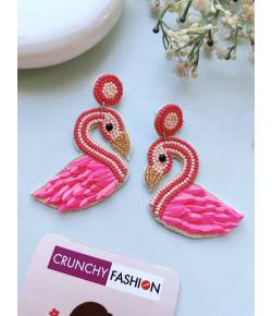 Pink Flamingo Beaded Earrings for Women & Girls