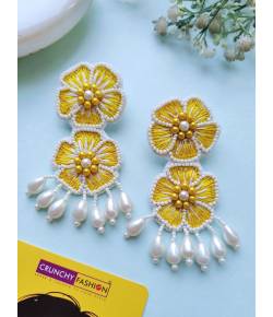 Handmade Yellow Blossom Beaded Earrings for Women, Girls