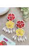 Red-Yellow Beaded Bloom Floral Earrings for haldi, Mehndi