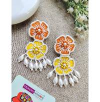 Yellow-Orange Blossom Beaded Earrings for Women, Girls