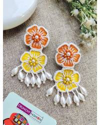 Buy Online Crunchy Fashion Earring Jewelry Crystal Studded Orange Handmade Floral Earrings for Drops & Danglers CFE2270