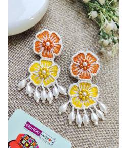 Yellow-Orange Blossom Beaded Earrings for Women, Girls