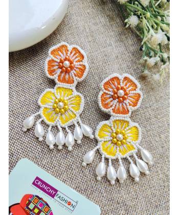 Yellow-Orange Blossom Beaded Earrings for Women, Girls