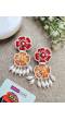 Red-Orange Beaded Handmade Floral Danglers for Women