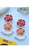 Red-Orange Beaded Handmade Floral Danglers for Women