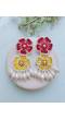 Handmade Pink-Yellow Blossom Beaded Earrings, Spring-Summer