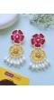 Handmade Pink-Yellow Blossom Beaded Earrings, Spring-Summer