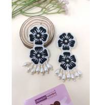 Black Blossom Beaded Handmade Floral Drop Earrings for Women