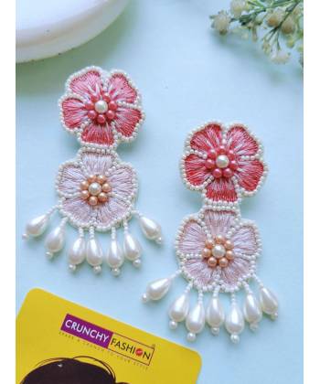 Handmade Pink Blossom Earrings, Floral Jewellery for Women & Girls