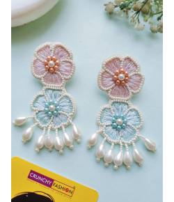 Baby Pink-Powder Blue Handmade Floral Earrings For Girls & Women