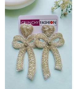 Bow Blossom Silver Handmade Beaded Earrings for Women
