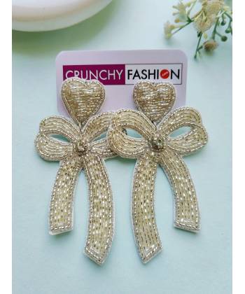 Bow Blossom Silver Handmade Beaded Earrings for Women