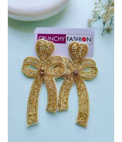 Bow Blossom Golden Handmade Beaded Earrings for Women