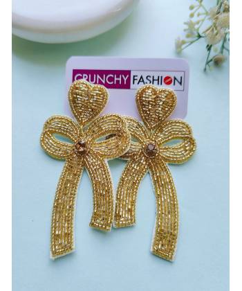 Bow Blossom Golden Handmade Beaded Earrings for Women