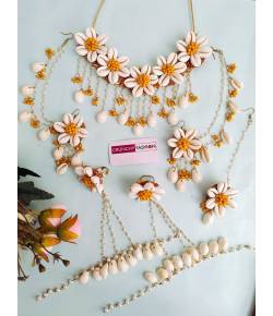 Yellow Pearl & Cowrie Shell Haldi Jewellery Set for Brides