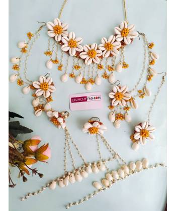 Yellow Pearl & Cowrie Shell Haldi Jewellery Set for Brides