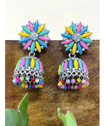 Multicolored Traditional Floral Jhumka Earrings for Girls and Women