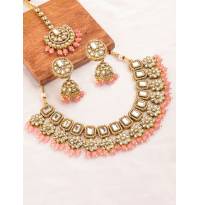 Beautiful Pink Floral Kundan Necklace Set for Women