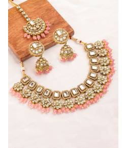 Beautiful Pink Floral Kundan Necklace Set for Women
