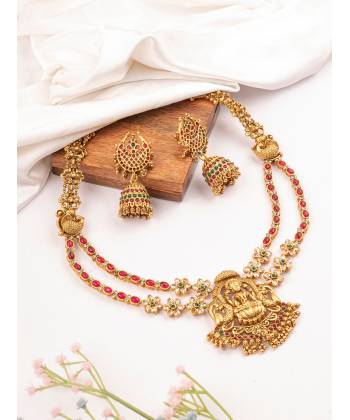 Luxurious Goddess Laxmi Gold Plated Jewellery Set for Women