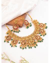 Buy Online Royal Bling Earring Jewelry Green Pearls Kundan Choker Necklace Set | Jewellery Set for Women Jewellery Sets SDJS0157