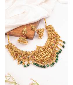 Maa Laxmi Necklace Set - Gold Plated Temple Jewelry Set