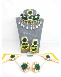 Buy Online Crunchy Fashion Earring Jewelry Yellow-White Dulhaniya Floral Haldi-Mehndi Jewellery Set for Handmade Beaded Jewellery CFS0626