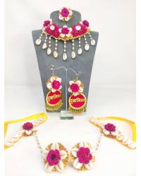 Buy Online Crunchy Fashion Earring Jewelry Blossom Bliss: Handmade Beaded Floral Jewellery Set for Haldi-Mehndi- Set of Earrings, Tikka, Bracelets and Kaliras Handmade Beaded Jewellery CFS0699