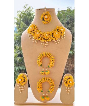 Floral Fantasy: Handmade Haldi-Bridal Jewellery Set for Women & Girls