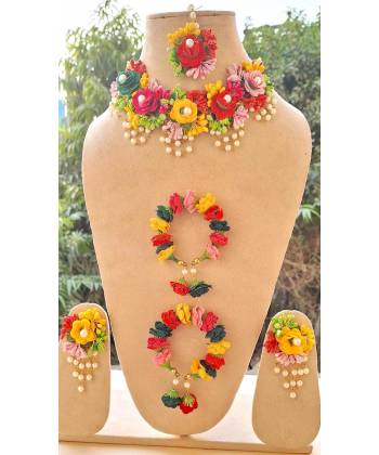 Bridal Bloom - Multicolor Beaded and Pearl Haldi-Mehndi Jewelry Set for Women