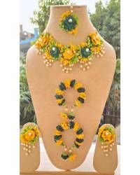 Buy Online Crunchy Fashion Earring Jewelry Pink-Yellow-Orange Haldi-Mehndi Floral Jewelry Set for Brides- Necklace, Earrings , Tikka, Pasha and Bracelets set Handmade Beaded Jewellery CFFS0098