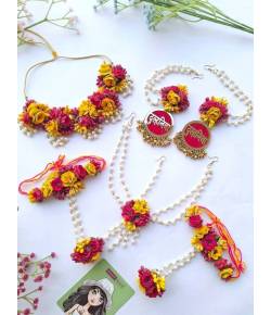 Bridal Bloom: Dulhaniya Earring & Handmade Floral Haldi-Mehndi Jewelry Set