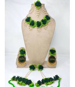 Dulhaniya Green Haldi-Mehndi Bridal Floral Jewelry Set for Women