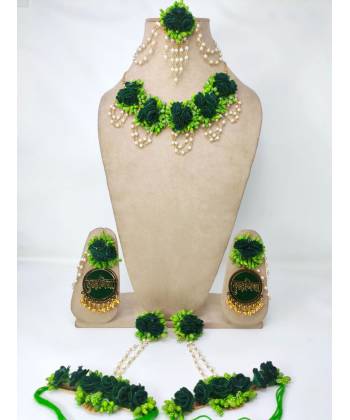 Dulhaniya Green Haldi-Mehndi Bridal Floral Jewelry Set for Women