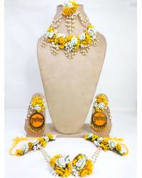 Buy Online Crunchy Fashion Earring Jewelry Pink-White Artifiial Floral Haldi-Mehndi Bridal Jewellery Set Handmade Beaded Jewellery CFFS0078