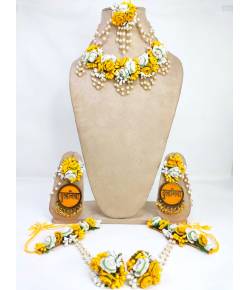 Dulhaniya Charm - Yellow and White Floral Haldi-Mehndi Jewelry Set for Brides