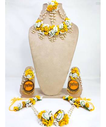 Dulhaniya Charm - Yellow and White Floral Haldi-Mehndi Jewelry Set for Brides