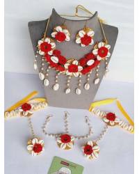 Buy Online Crunchy Fashion Earring Jewelry Handmade Hot Pink Floral Bridal Jewellery Set for Haldi Ceremony Handmade Beaded Jewellery CFS0685