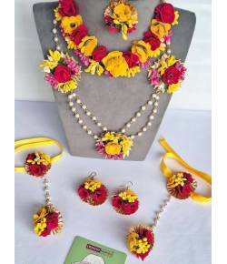 Floral Fantasy: Handmade Haldi Bridal Jewelry Set for Joyous Occasions