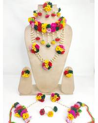 Buy Online Crunchy Fashion Earring Jewelry Yellow-Pink Bridal Handmade Flower Jewellery Set for Haldi Mehndi Handmade Beaded Jewellery CFS0546