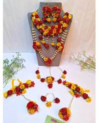 Buy Online Crunchy Fashion Earring Jewelry Yellow-Pink Haldi-Mehndi Floral Jewellery Set for Women Handmade Beaded Jewellery CFS0646