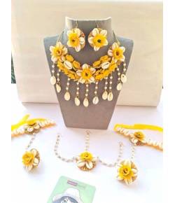 Yellow Blossom Bridal Set - Handmade Pearl Haldi Jewellery for Women