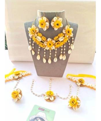 Yellow Blossom Bridal Set - Handmade Pearl Haldi Jewellery for Women