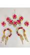 Pink-Yellow Floral Jewelry Set for Bridal Haldi-Mehndi, Handmade Pearl Flower Kaleere